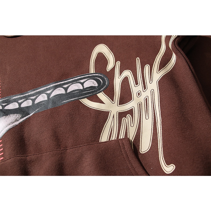 Áo Hoodie Dáng Rộng Màu Nâu In Chữ Jack Grin Và Răng Xương Rồng Biểu Tượng DARK ICON Travis Scott Cho Nam