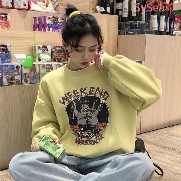 Áo Sweater In Họa Tiết Hoạt Hình Phong Cách Retro Cho Nữ