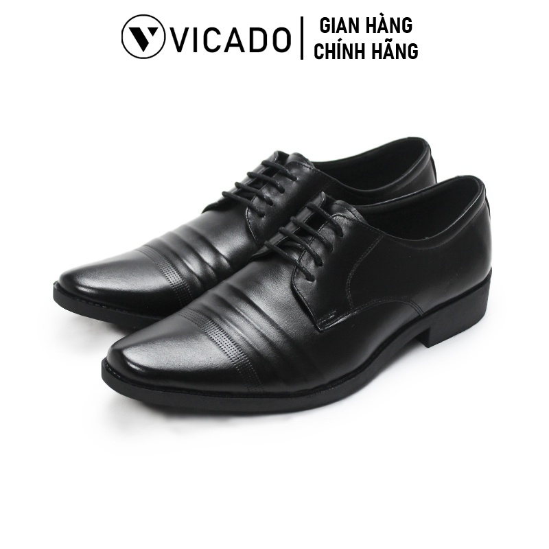 Giày buộc dây nam da bò cao cấp tăng chiều cao Oxfords VICADO VA0023 màu đen