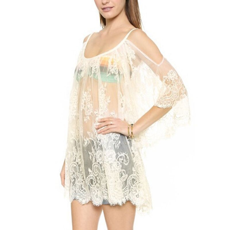 Áo Choàng Bikini Che Phủ Nửa Vai Phối Ren Họa Tiết Hoa Gợi Cảm Mùa Hè Cho Nữ