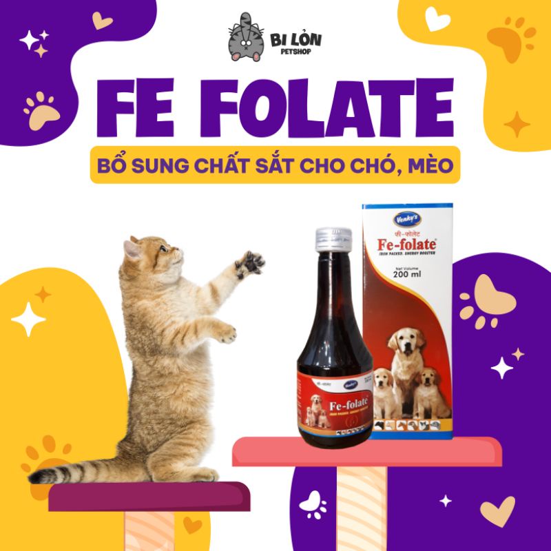 Fe Folate - Siro Giúp Bổ Máu, Tạo Máu và Hỗ Trợ Chó Mèo Bị Ký Sinh Trùng Máu, Kích Thích Ăn Ngon