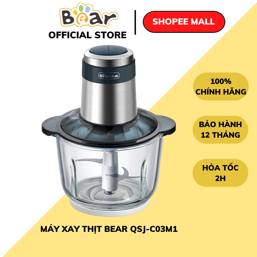 Máy Xay Thịt Mini Bear, Máy Xay Thực Phẩm, Tỏi Ớt Đa Năng, Công Suất Lớn QSJ-C03M1- Hàng Chính Hãng Bear, Bảo Hành 18 t