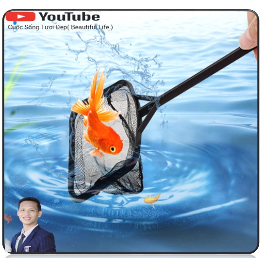 Vợt lưới đen vớt cá kích thước miệng vợt 8,5*7,5 dài 35 cm