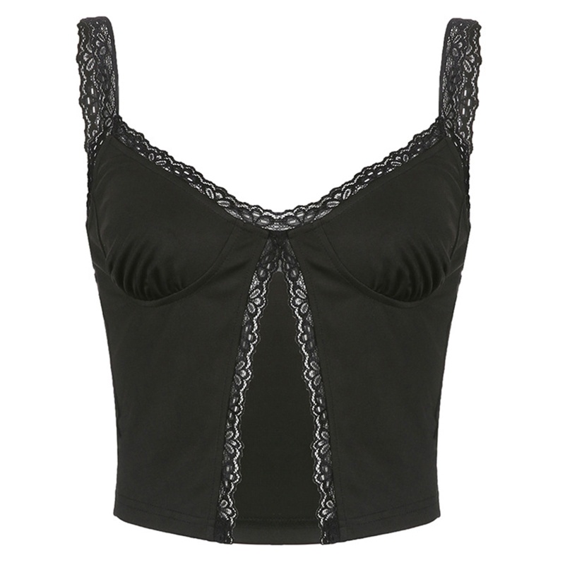 Áo Croptop Hai Dây Dáng Ôm Cổ Chữ U Viền Ren Thời Trang Mùa Hè Cho Bạn Gái