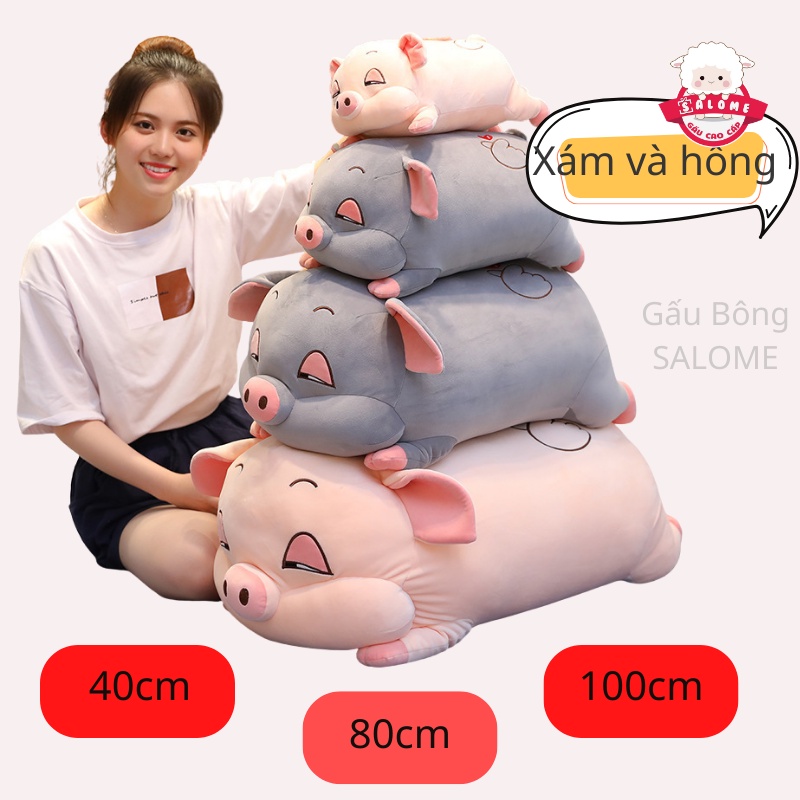 Gấu Bông Heo Mắt Híp Size 40cm-1m Siêu To Khổng Lồ Vải Miniso Mềm Mịn SALOME, Thú Nhồi Bông Con Heo Hí Hồng Qùa Tặng