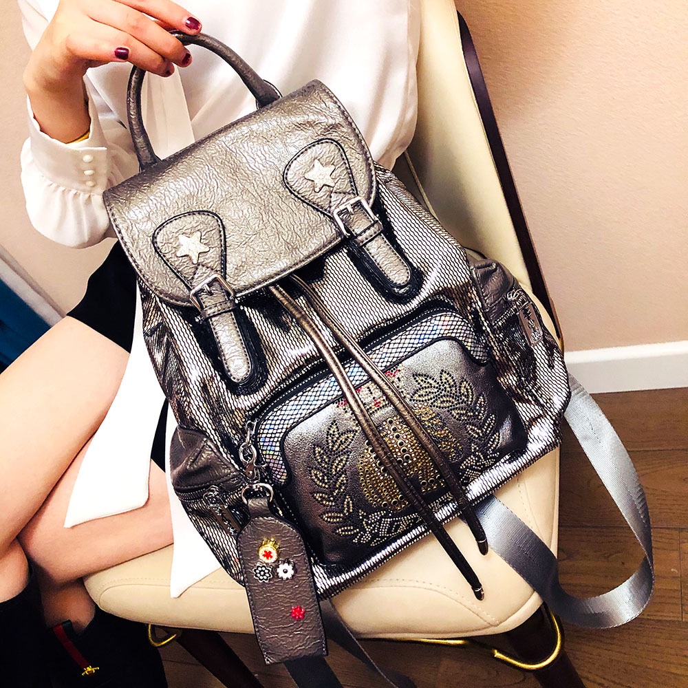 THANH LÝ BALO NỮ THỜI TRANG ÂU MỸ CAO CẤP, ĐEN ÁNH BẠC, HÀNG QUẢNG CHÂU CÁ TÍNH