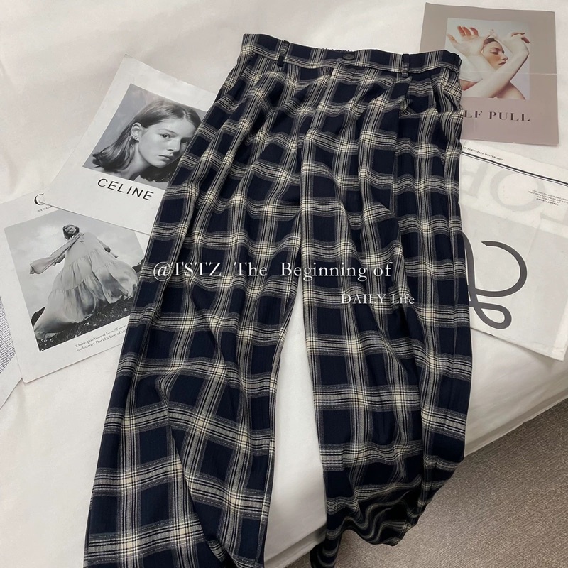 Quần kẻ caro ống suông Nieeh giống Jennie, Jisoo & Rosé Blackpink