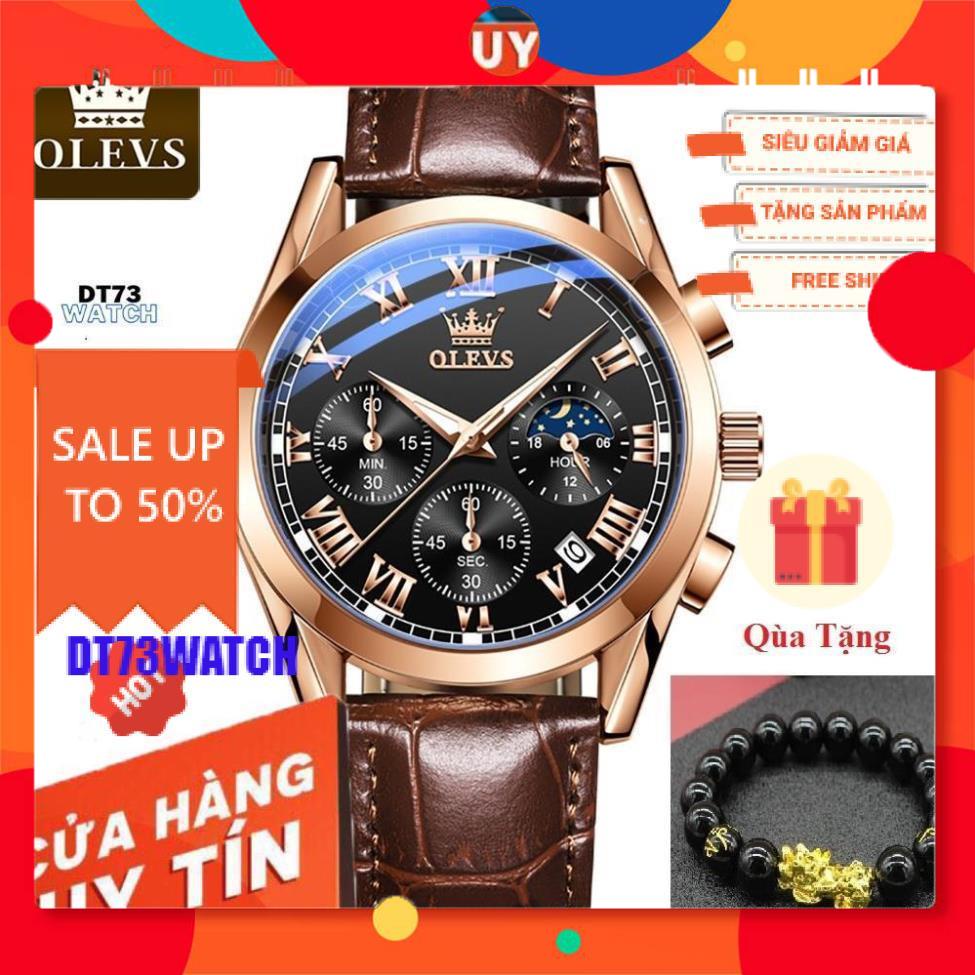 Đồng hồ đeo tay nam OLEVS 2871 chống nước,chống xước, cao cấp,có dạ quang,dây da,thời trang,mặt tròn