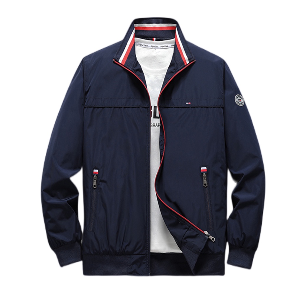 Áo Khoác Tommy Phối Khóa Kéo Phía Trước Cổ Điển Cho Nam