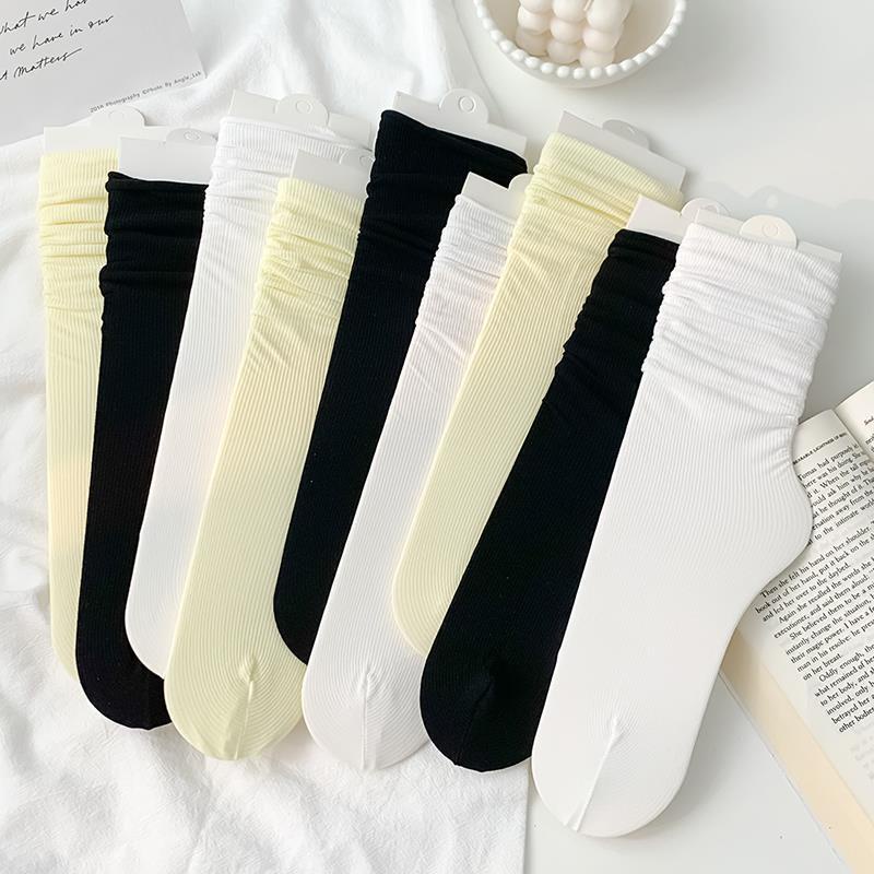 Vớ Dài Bằng Lụa Lạnh Mỏng Màu Trắng Đen Phong Cách Nhật Bản Thời Trang Mùa Hè Dành Cho Bạn Nữ