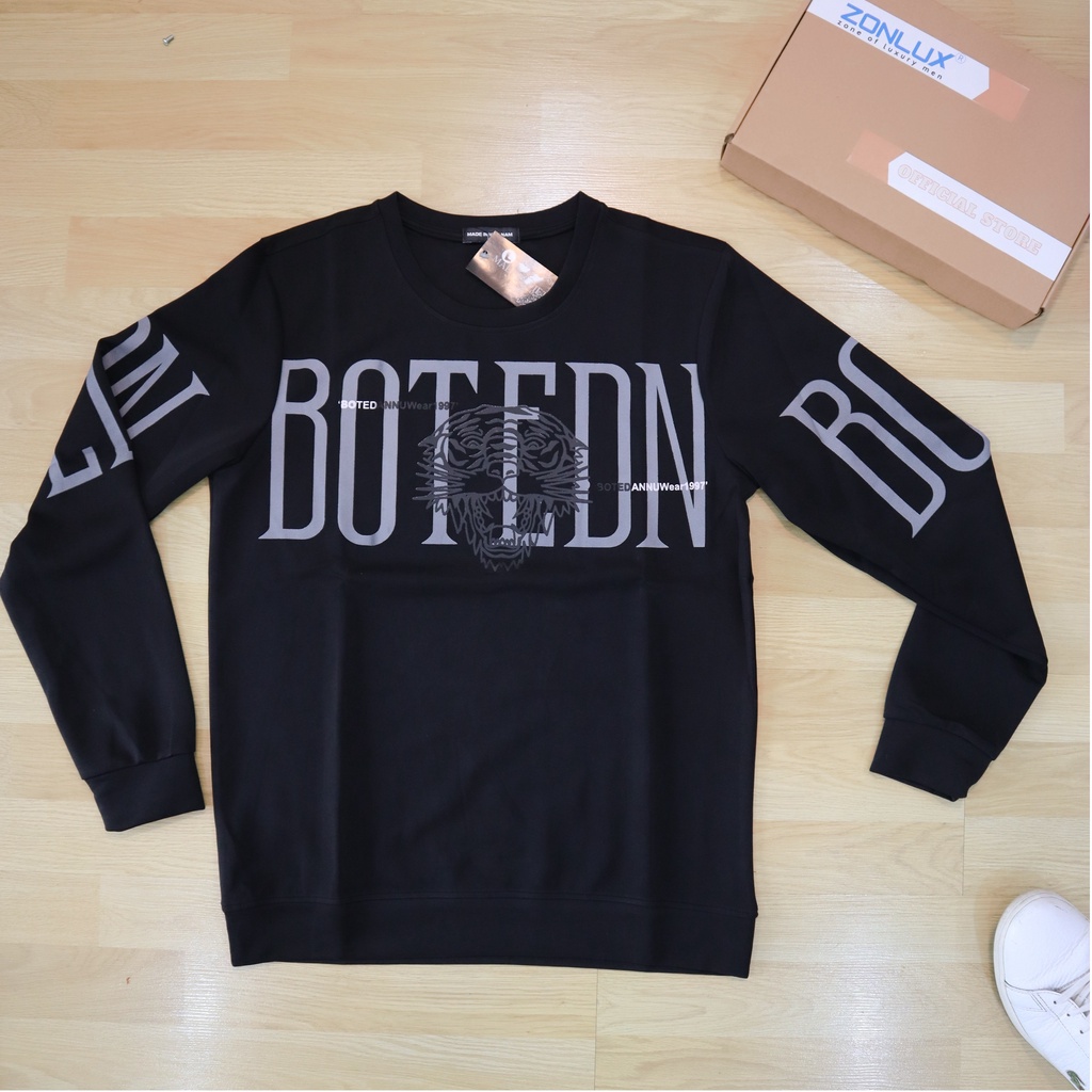 Áo thun nam thu đông dài tay sweater N02 Xanh, áo cổ tròn in nổi chất Poly Thái không bai xù bền đẹp