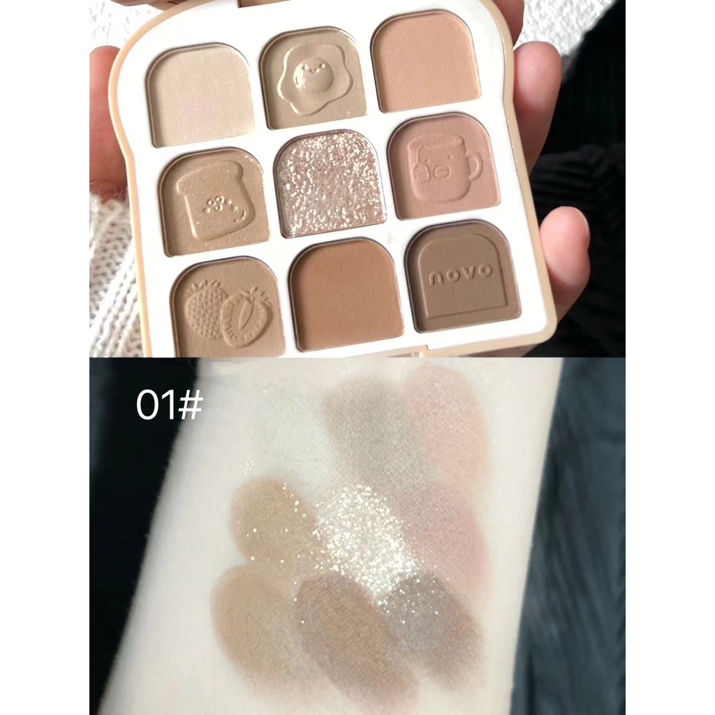 Bảng Phấn Mắt NOVO® 9 Màu Lì Và Ánh Nhũ Kết Hợp Trang Điểm Kháng Nước Và Lâu Trôi 10g