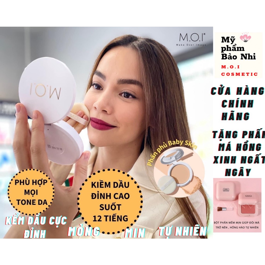 PHẤN PHỦ KỀM DẦU M.O.I HỒ NGỌC HÀ TẶNG PHẤN MÁ HỒNG , MỎNG , MỊN , TỰ NHIÊN , MÀU TRUNG TÍNH , KHÁNG MỒ HÔI