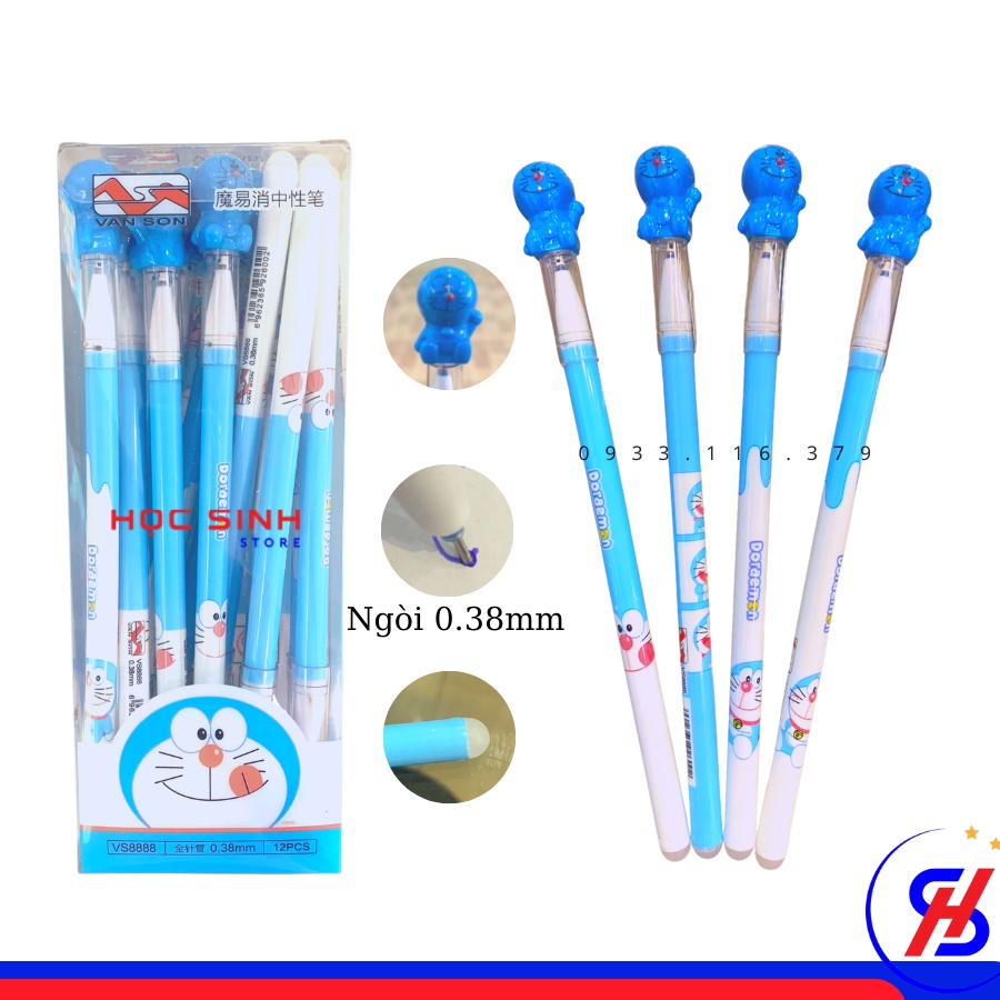 Hộp 12 Cây Viết Gel Xóa Được Doreamon Ngòi 0.38mm Vân Sơn Vs8888 ( Xanh, tím )