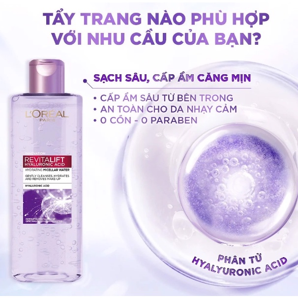Nước Tẩy Trang Làm Sạch Và Cấp Ẩm L'oreal Revitalift Hyaluronic Acid Hydrating Micellar Water 400ml