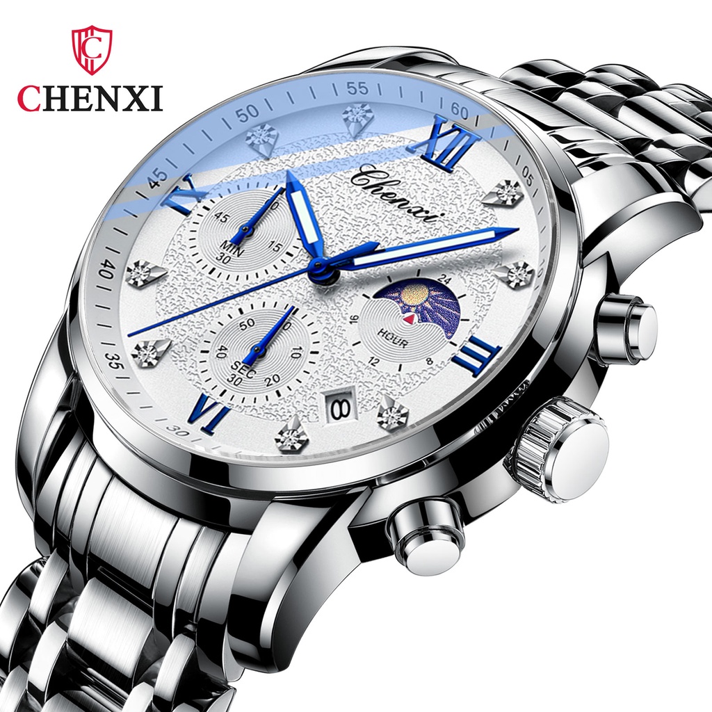 Đồng Hồ Nam Hiển Thị Ngày CHENXI Chống Thấm Nước Dây Thép Không Gỉ Thời Trang