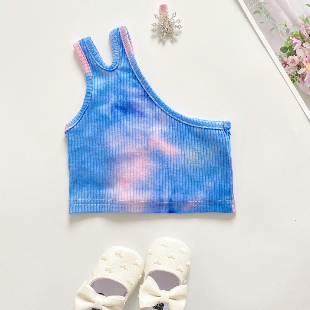Áo Croptop Sát Nách Chất Liệu Cotton Màu Nhuộm Thời Trang Mùa Hè Cho Bé Gái 2-7 Tuổi