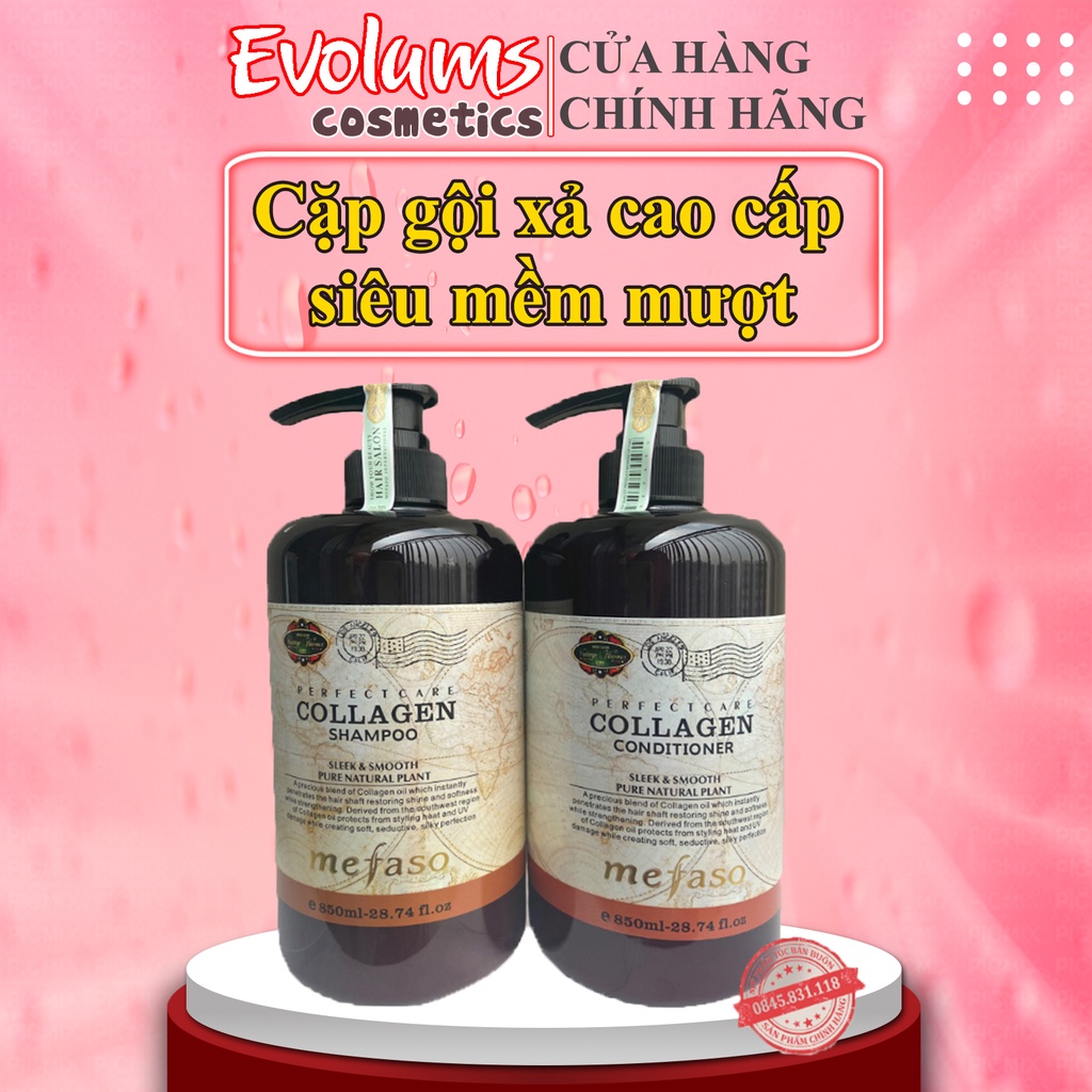 Cặp dầu gội xả Collagen Mefaso Italia phục hồi tóc hư tổn. dầu gội, dầu xả collagen tóc chắc khỏe, mềm mượt