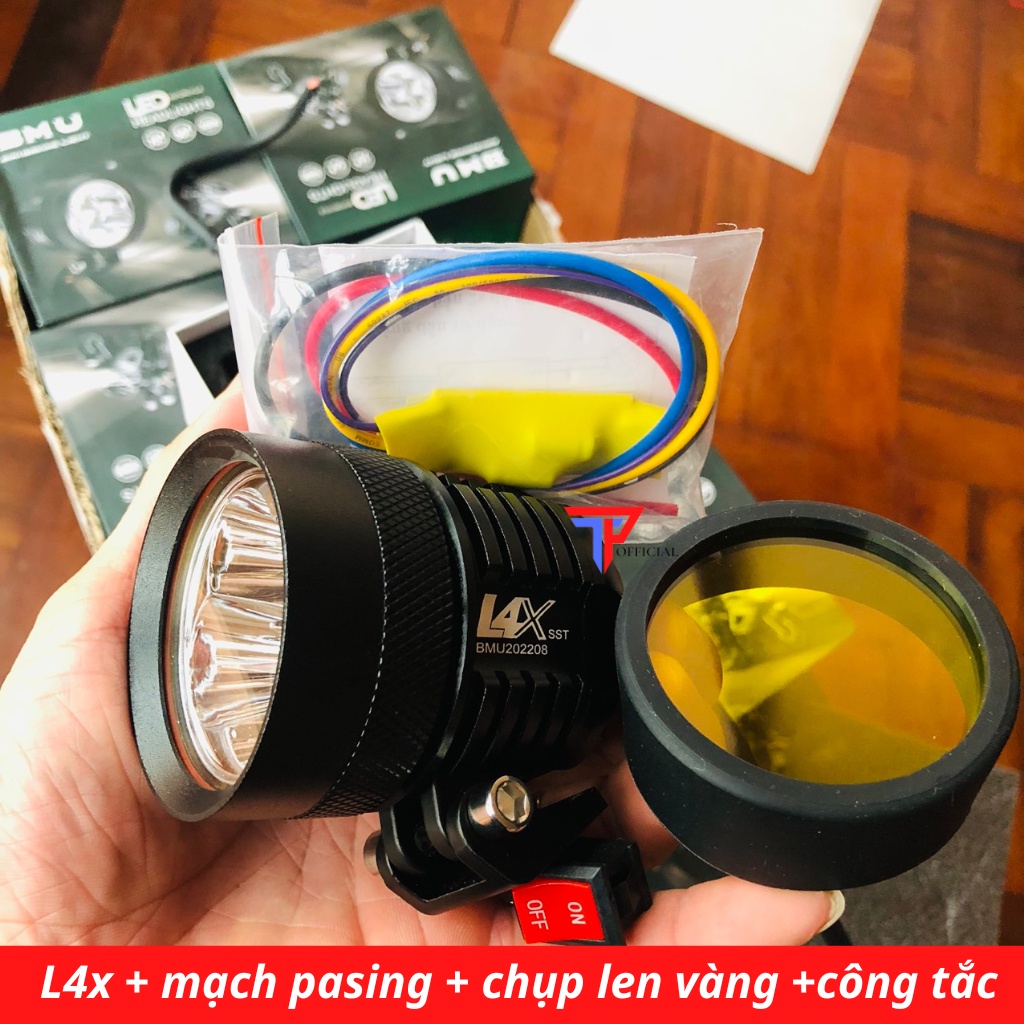 Đèn Trợ Sáng L4x sst20 BMU Tặng Chụp Len Vàng Và Công Tắc_TP Motorbike