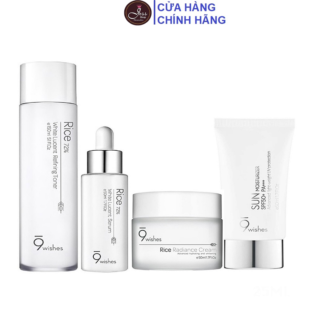 Bộ 4 Sản Phẩm Cấp Ẩm, Dưỡng Trắng Da Từ Gạo 9 Wishes Rice (Toner 150ml + Serum 50ml + Cream 50ml + Kcn 50ml)