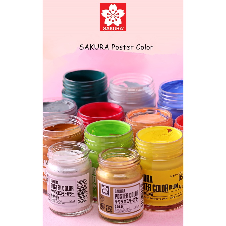 Màu poster SAKURA lọ thủy tinh 30ml màu thường, nhũ, dạ