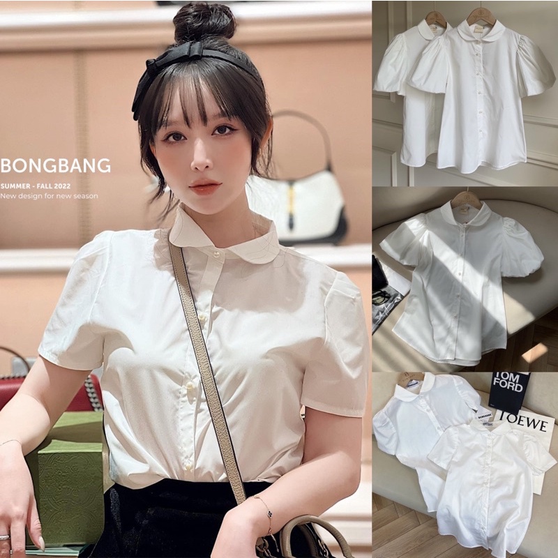Áo Sơ Mi Trắng Vải Thô Hàn Cổ Cánh Sen - hàng cao cấp - thiết kế độc quyền - ảnh thật 100% chính chủ Trang Kyo