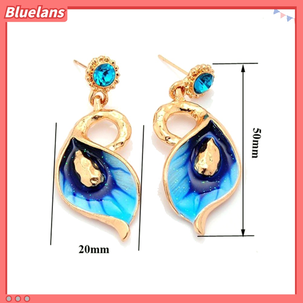 Bộ Vòng cổ + Bông Tai Đính Đá Hình Hoa Tráng Men 48h Cho Nữ