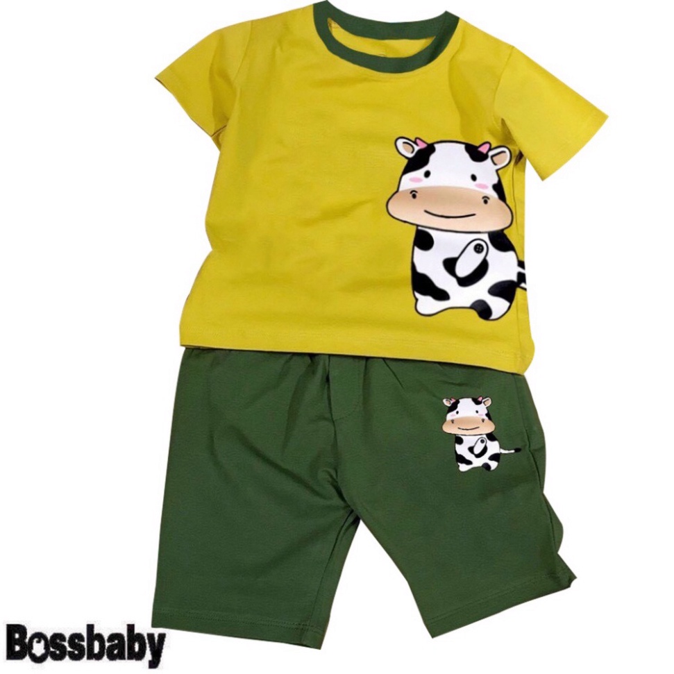 ( Km ) ( Khuyến mãi ) Combo 3 Bộ đồ bé trai hinh in bò sữa siêu dễ thuong cho bé từ 6kg đến 29kg.BDBT40.