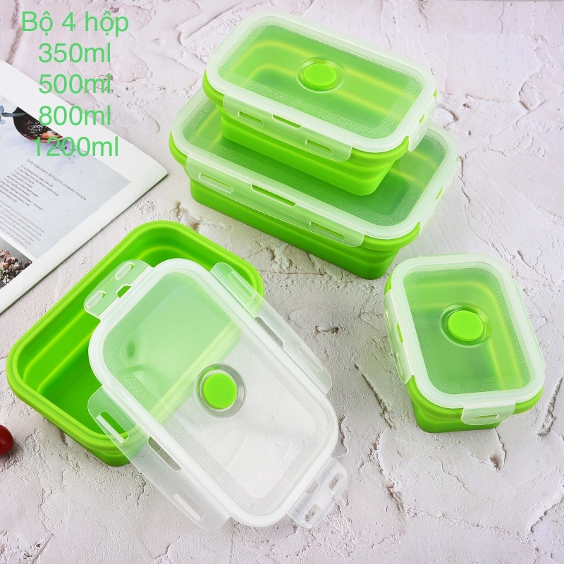 Bộ 4 hộp đựng thực phẩm silicon gấp gọn(giá xả siêu rẻ)