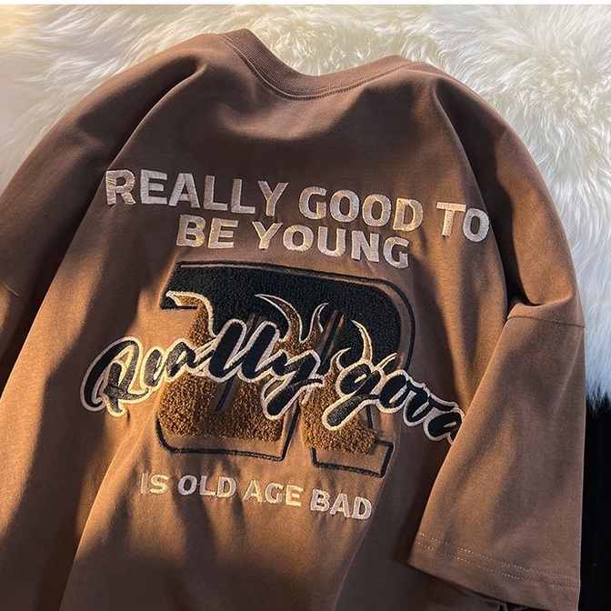 Áo thun ZHELIHANGFEI tay ngắn dáng rộng thêu họa tiết độc đáo thời trang