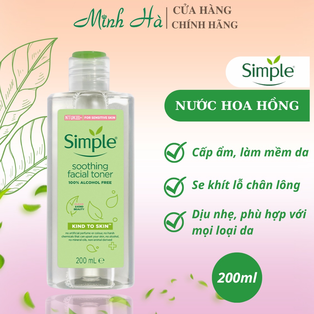 Nước hoa hồng Simple Smooth Facial 200ml dịu nhẹ, phù hợp với mọi loại da