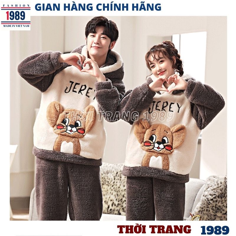 Bộ đồ mặc nhà lông gấu chuột RENI , bộ ngủ lông cừu tai thỏ kiểu dáng hàn quốc ulzzang , vintage kute dễ thương -PHƯ1989