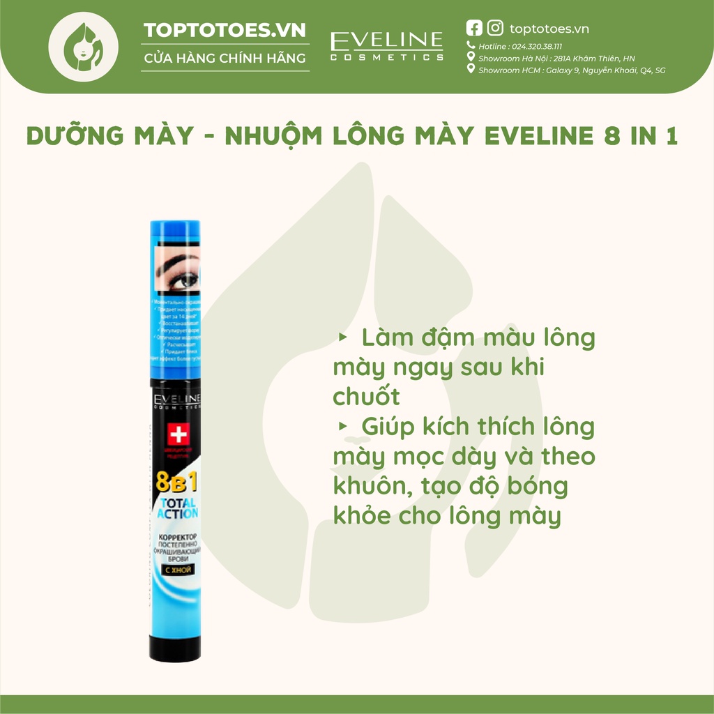 Dưỡng mày Eveline 8 In 1 Total Action Eyebrow Therapy Professional làm dày và nhuộm lông mày