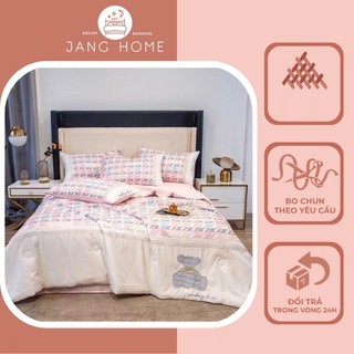 Sét 5 món chăn ga phi lụa cao cấp mẫu gấu teddy, Bộ chăn ga gối chất phi lụa mềm mịn sang trọng TẶNG vỏ gối ôm