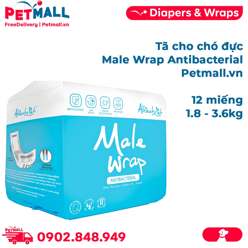 Tã cho chó đực Male Wrap Antibacterial - 12 miếng 1.8 - 3.6kg Petmall thumbnail