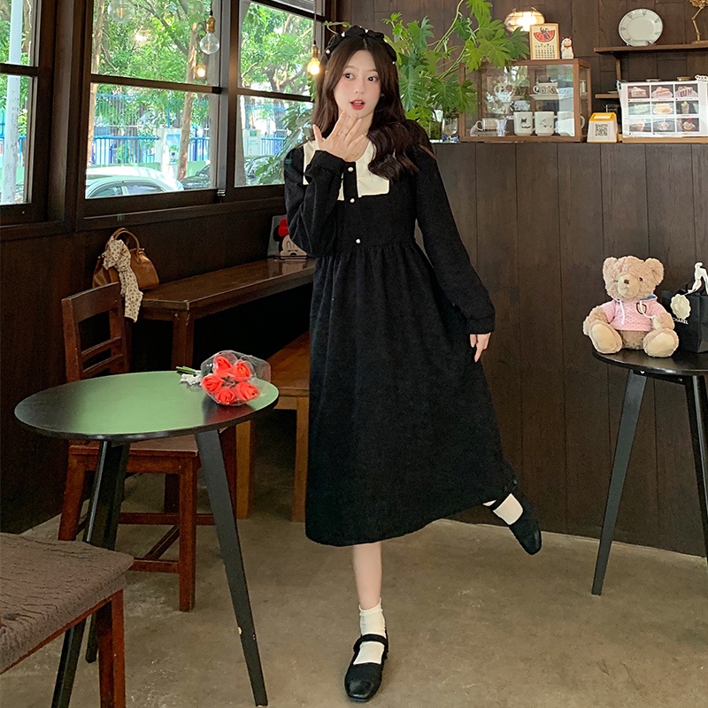 Đầm Nhung Dài Tay Màu Trơn Thiết Kế Mới Xinh Xắn Thời Trang Dành Cho Nữ