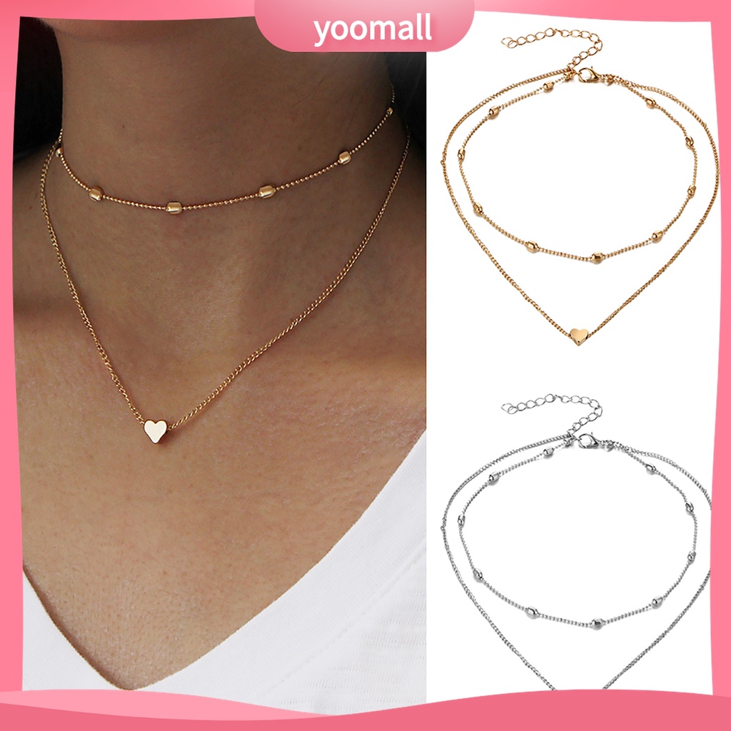 Vòng choker nhiều lớp phối mặt hình trái tim thời trang sang trọng cho nữ