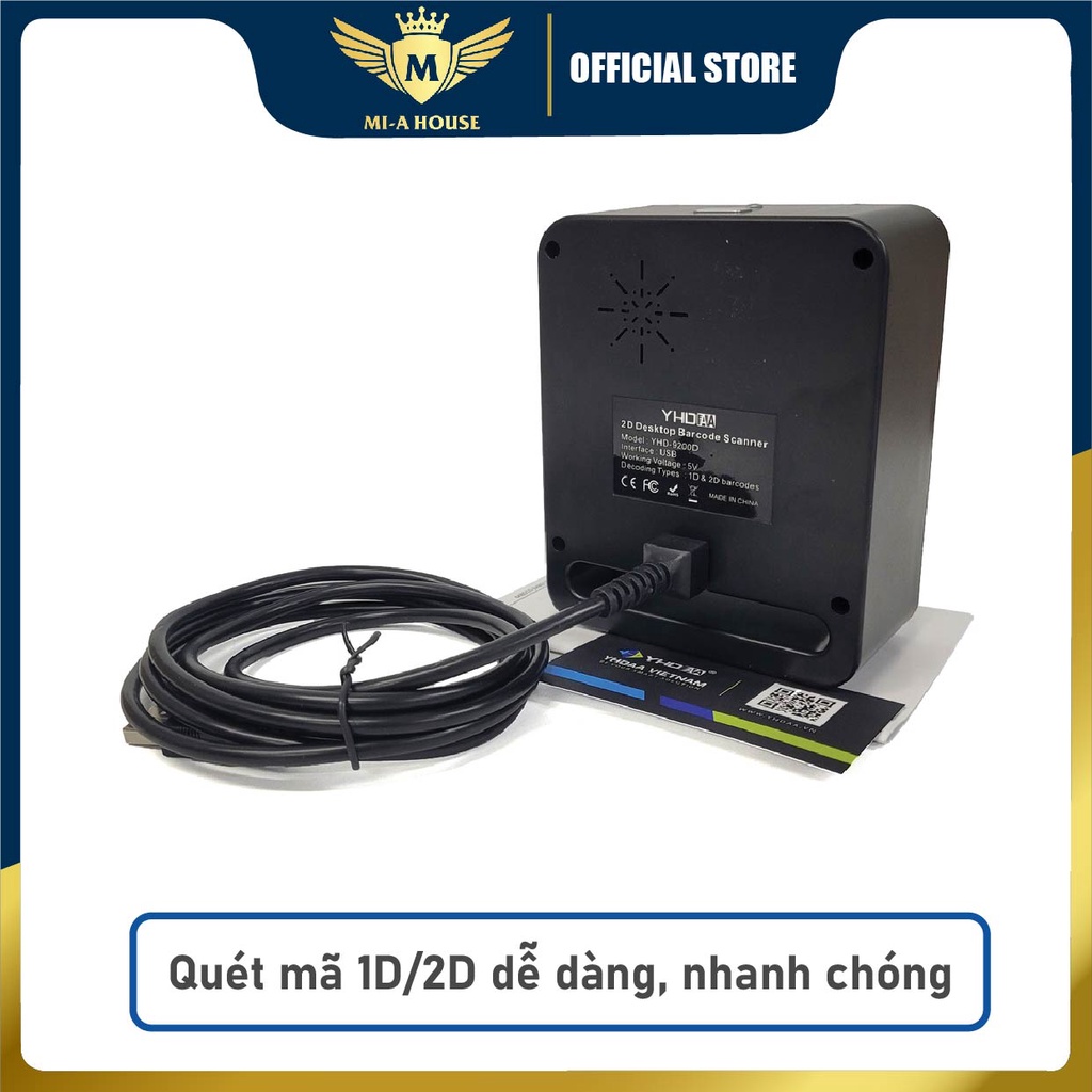Máy đọc mã vạch để bàn YHD 9200 - Máy tít mã vạch QRCODE - dùng cho siêu thị, quầy tính tiền, kết nối qua cổng USB
