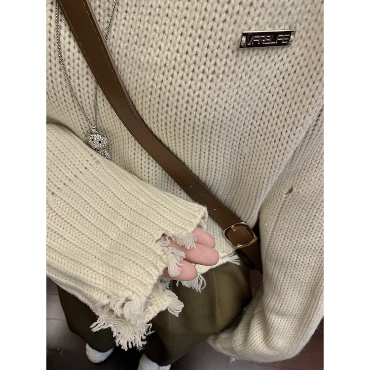 Áo len croptop Phong cách cá tính Áo len tua rua Nấm Lùn Clothes Áo len cổ tròn