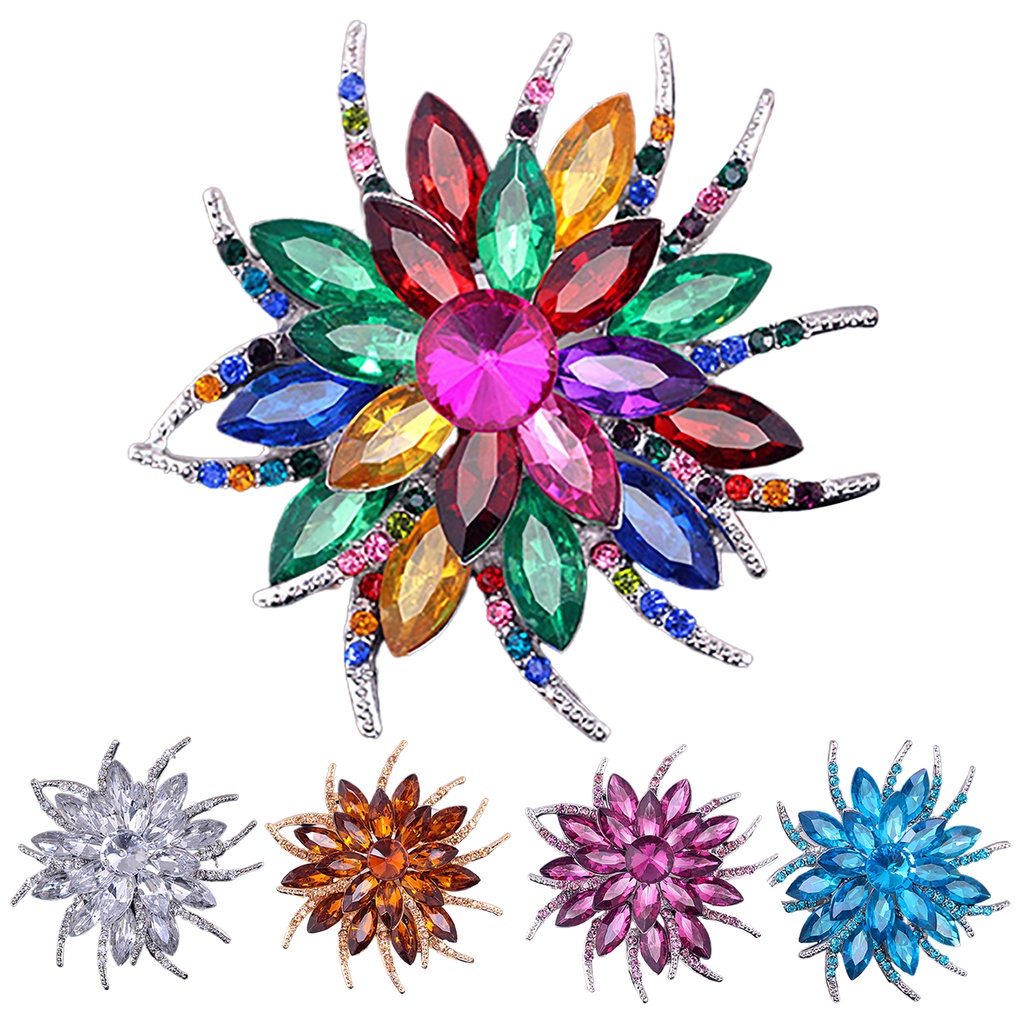 Ghim cài áo hình bông hoa đính đá phong cách thanh lịch dành cho nữ