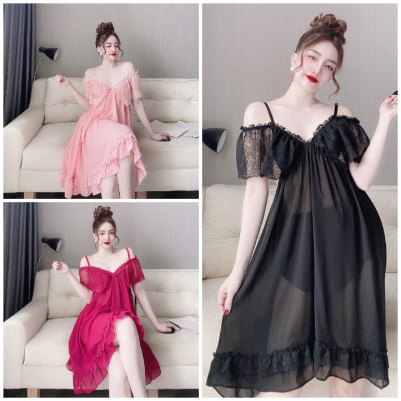 Đầm ngủ tiểu thư 2 dây gợi cảm kèm quần Đầm ngủ nữ sexy siêu sang