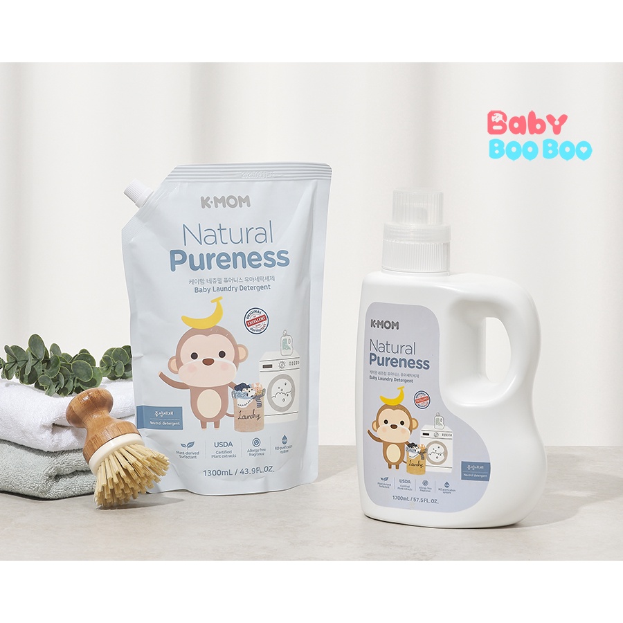 Nước giặt đồ chiết xuất thảo mộc hữu cơ cho bé sơ sinh K-Mom Hàn Quốc túi 1300ml/can 1700ml