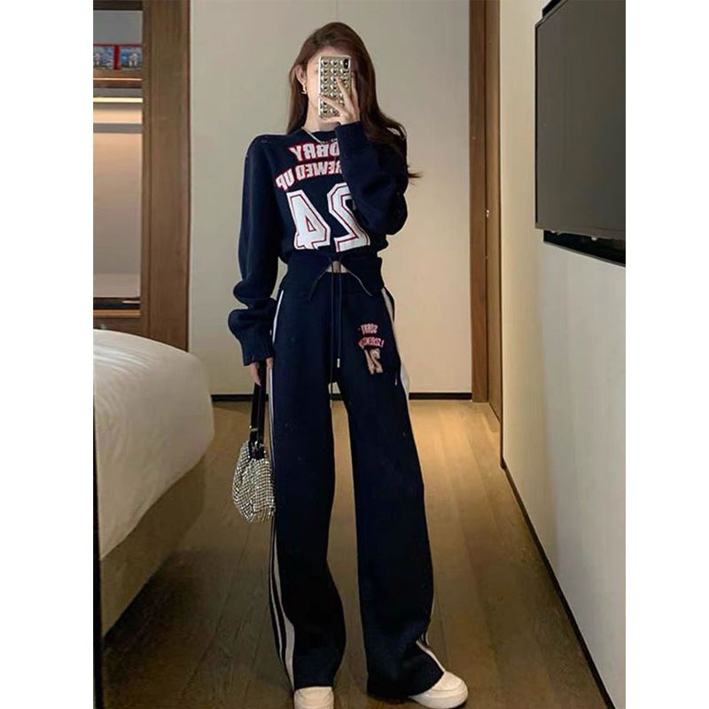 Bộ Đồ Thể Thao Áo Sweater + Quần Ống Rộng Phong Cách Thời Trang Phương Tây Thời Trang Xuân Thu 2022 Mới