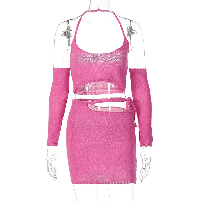 Set Áo Tank Top Dệt Kim + Chân Váy Midi Thiết Kế Hợp Thời Trang