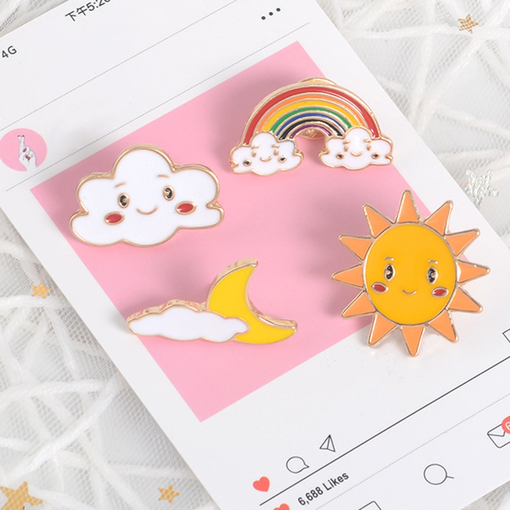 YOML✔Cartoon Sun Moon Cloud Rainbow Enamel Brooch Pin Bag Collar Lapel Badge Jewelry