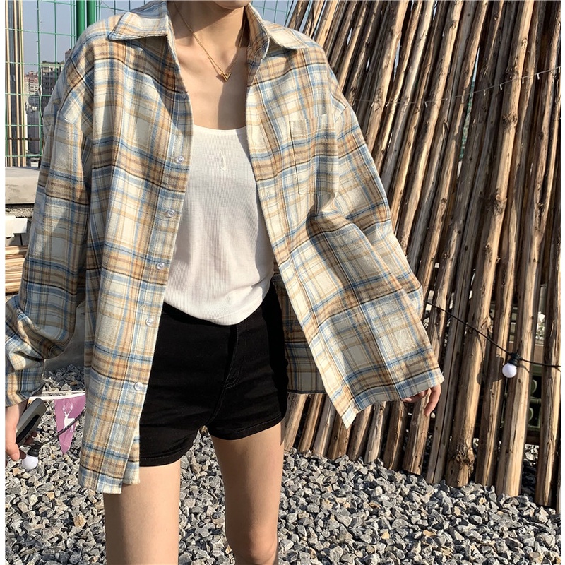 Áo Sơ Mi Tay Dài Dáng Rộng Họa Tiết Kẻ Sọc Thời Trang Mùa Hè Cho Nữ