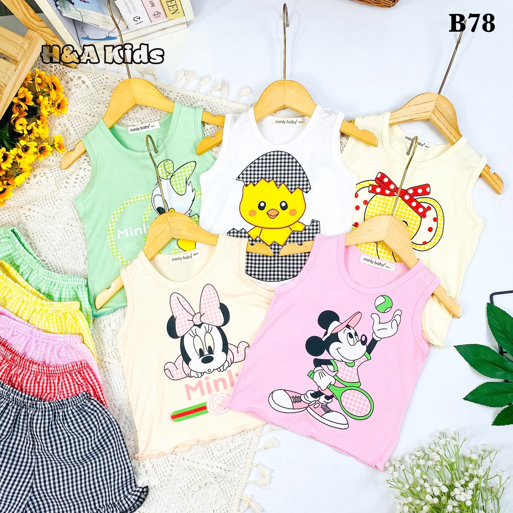 Bộ Ba Lỗ Sát Nách Thun Lạnh In Áo Quần Caro Cho Bé Trai, Gái Từ 8-19kg