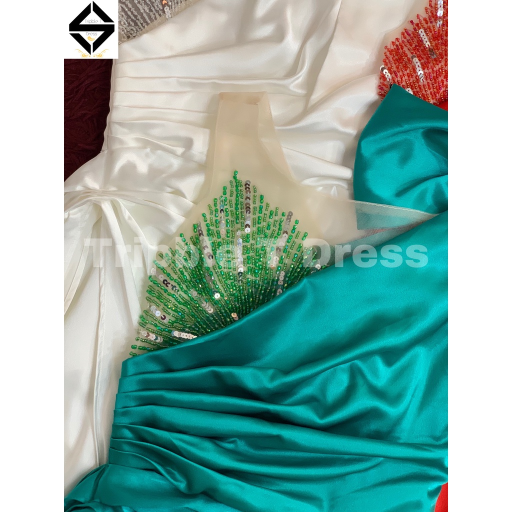 Đầm maxi body dạ hội TRIPBLE T DRESS 1 vai nơ kết cườm ngực - size S/M/L - MS236Y