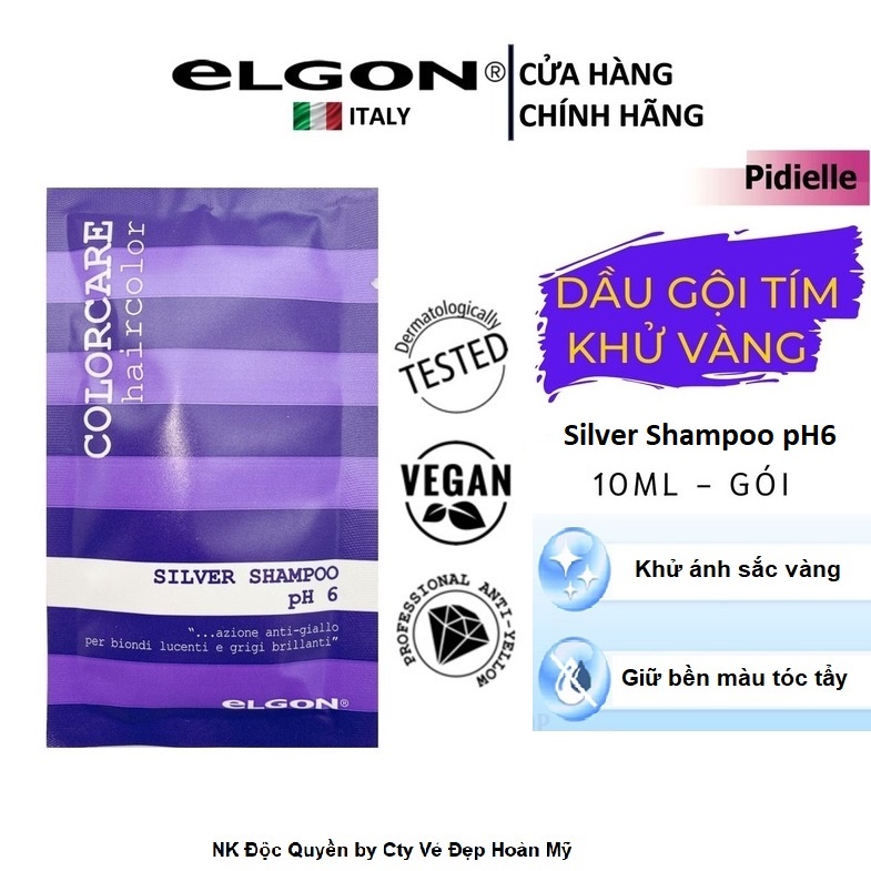 Dầu Gội Tím Elgon Khử Vàng, Giữ Màu Tóc Khói Xám Bạch Kim SIÊU BỀN từ 3 đến 6 tháng gói 10 ML