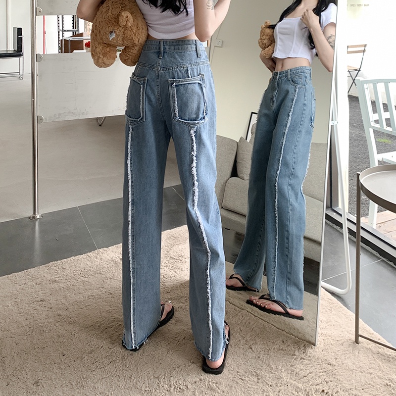 Quần jeans Nữ Lưng Cao Ống Rộng Phong Cách retro Mỹ Mới